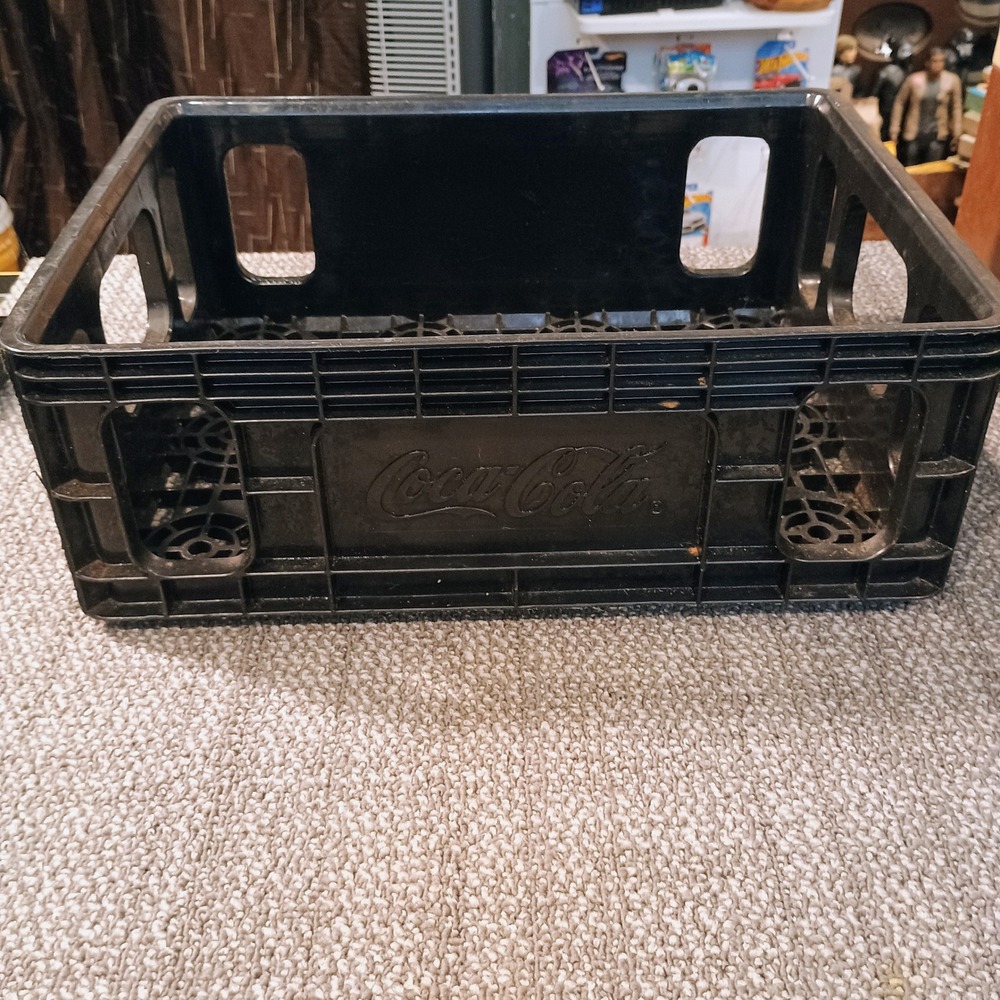 Coca-Cola Black Plastic Milk Crate Storage Bin Soda Advertising Logo 15.5x11.5
